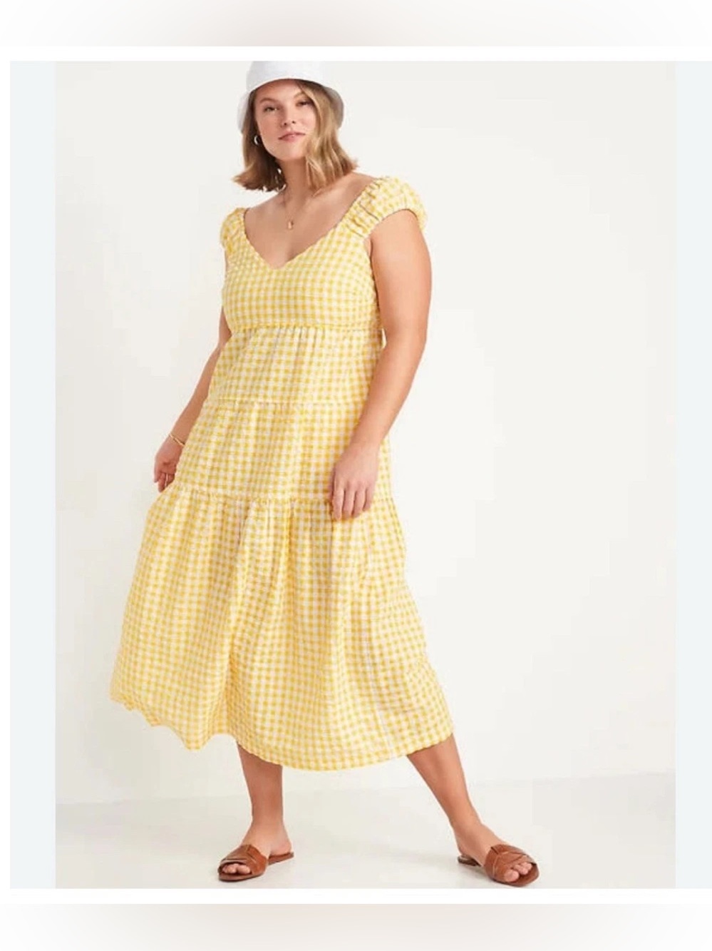 Old Navy Yellow Gingham Fit and Flare Tiered All-Day Maxi Dress - Picture 2 of 5